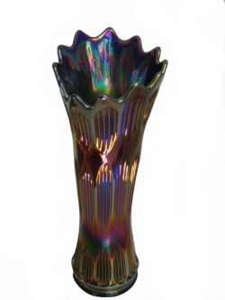 Fenton Diamond & Rib Blue Funeral Vase