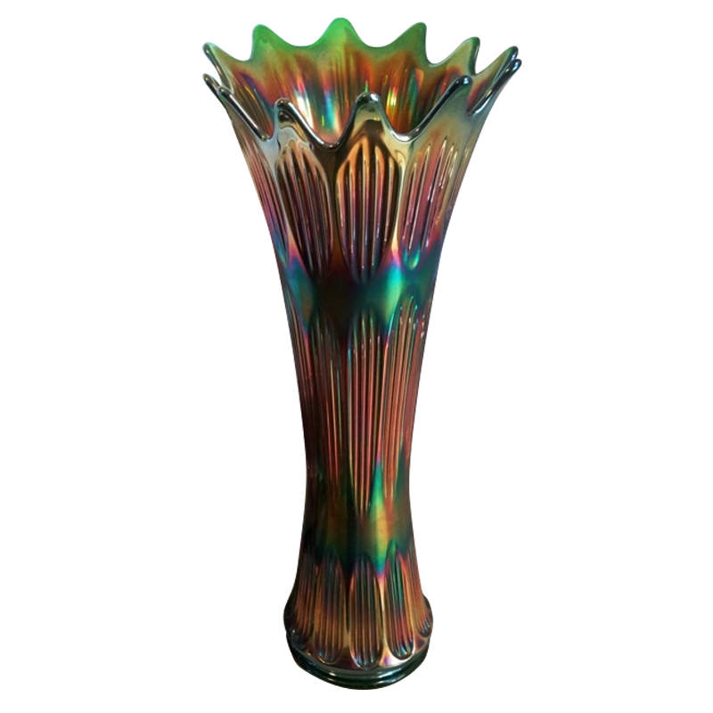 Fenton Diamond & Rib Green Funeral Vase Carnival Glass Showcase