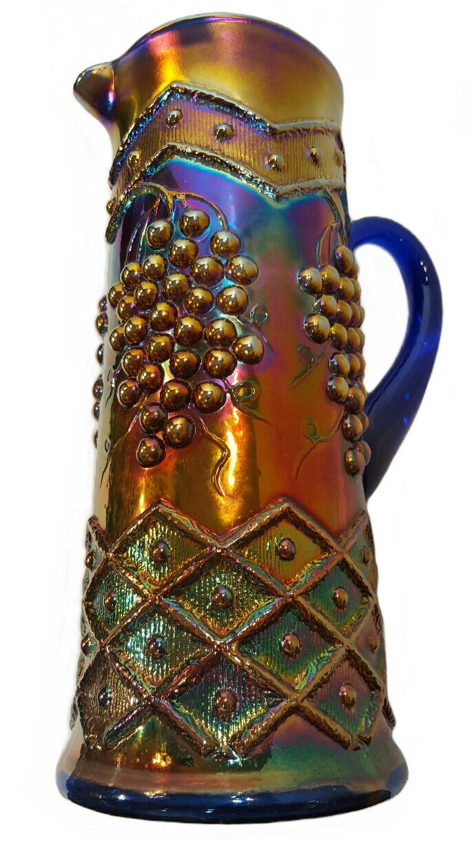 Fenton Lattice & Grape Blue Tankard Carnival Glass Showcase