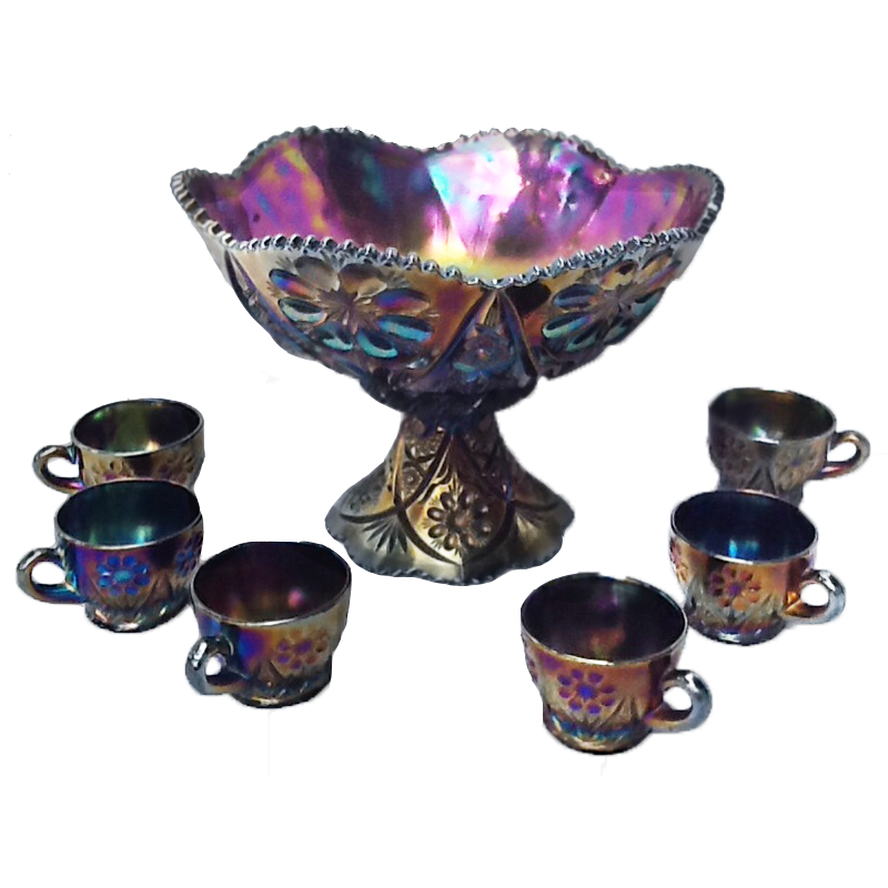 Imperial Four Seventy Four Purple Punch Bowl Set Carnival Glass Showcase