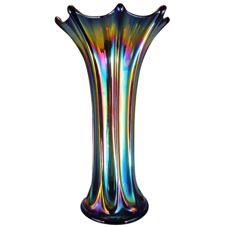 Imperial Morning Glory Blue Funeral Vase Carnival Glass Showcase