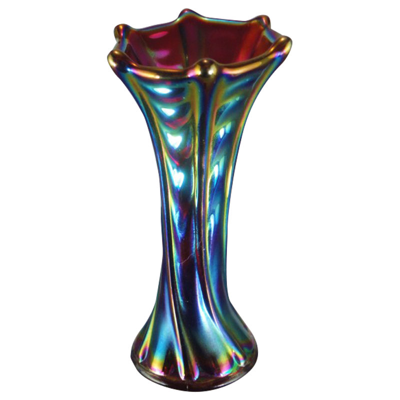 Imperial Thin Rib & Drape Purple Vase Carnival Glass Showcase