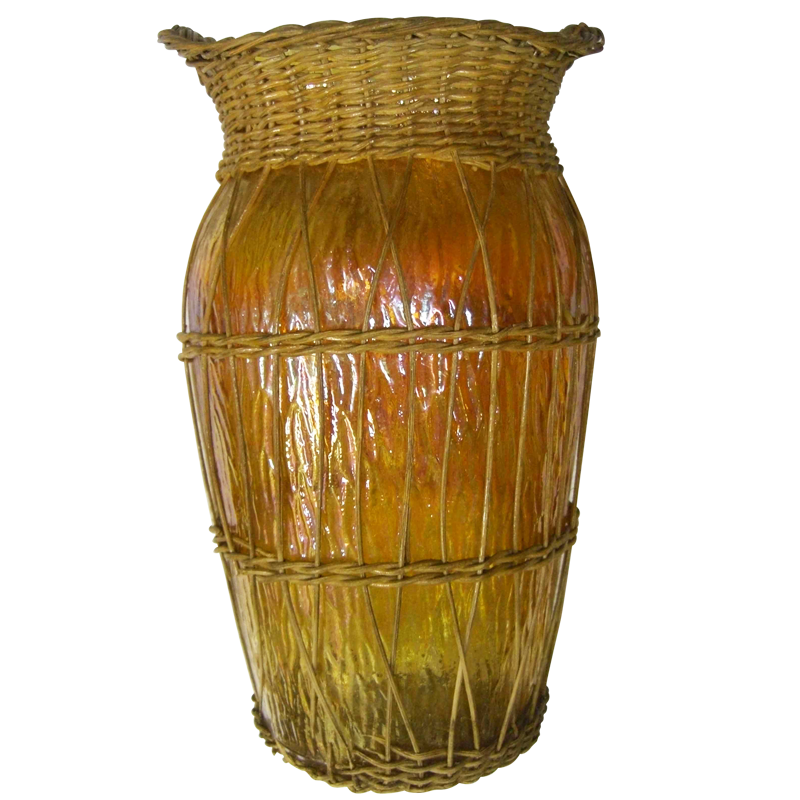 Imperial Tree Bark Marigold Wicker Encased Vase Carnival Glass Showcase