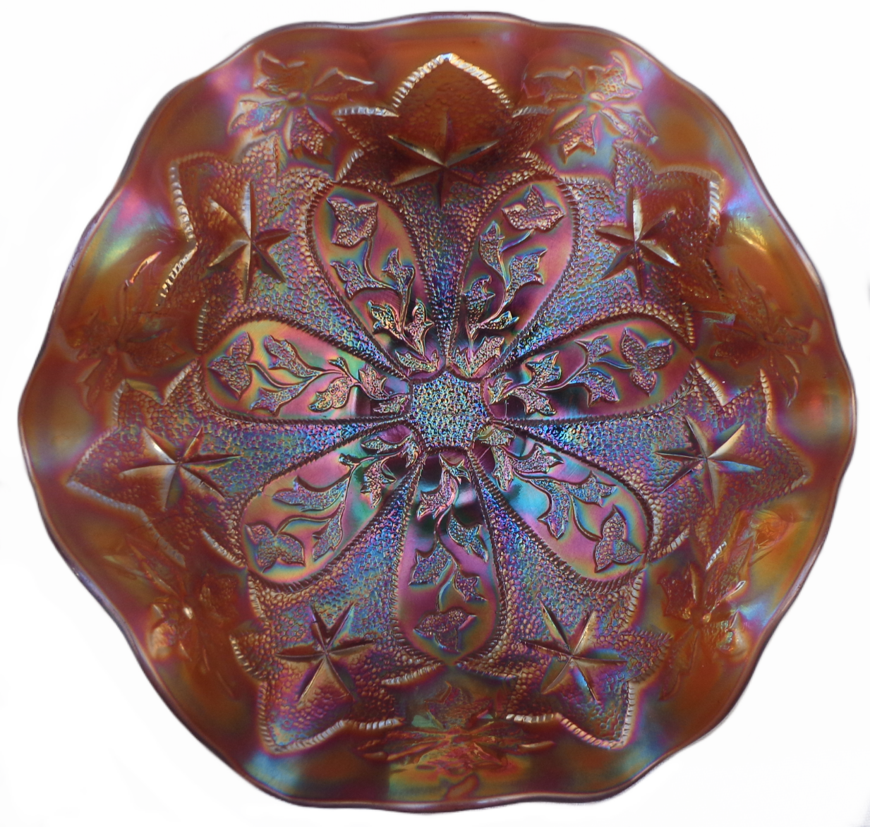 Millersburg Little Stars Amethyst Ruffled Bowl Carnival Glass Showcase