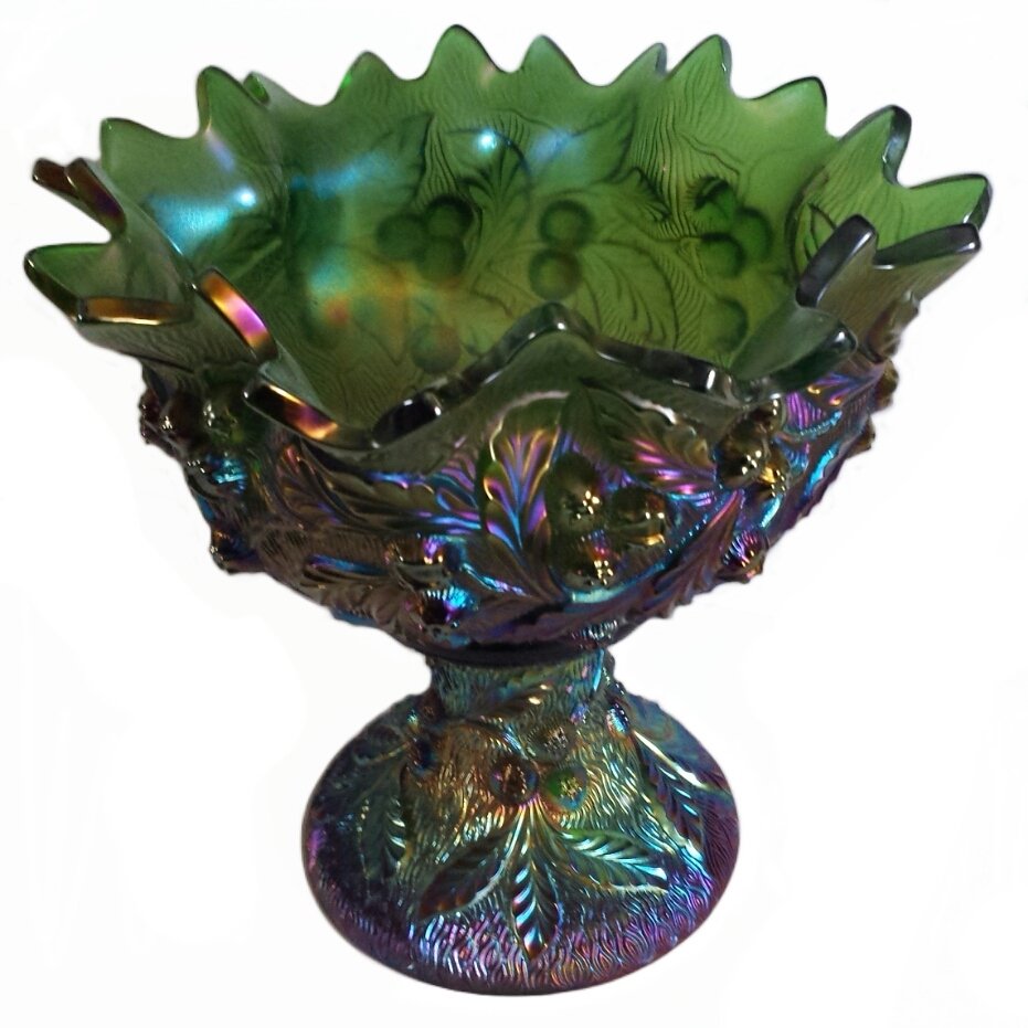 Northwood Acorn Burrs Emerald Green Punch Bowl Set Carnival Glass Showcase