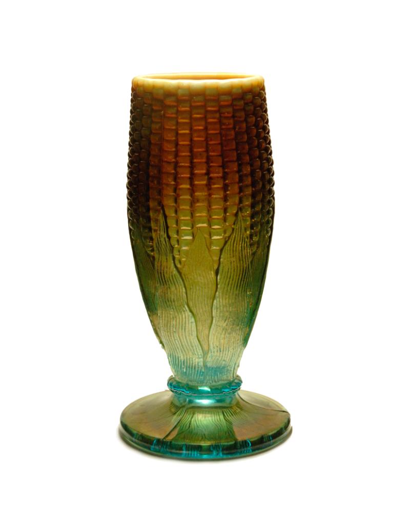 Northwood "Corn Vase" Aqua Opal Vase Carnival Glass Showcase