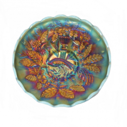 Northwood Peacock & Urn Aqua Opal Large Ice Cream Shape Bowl