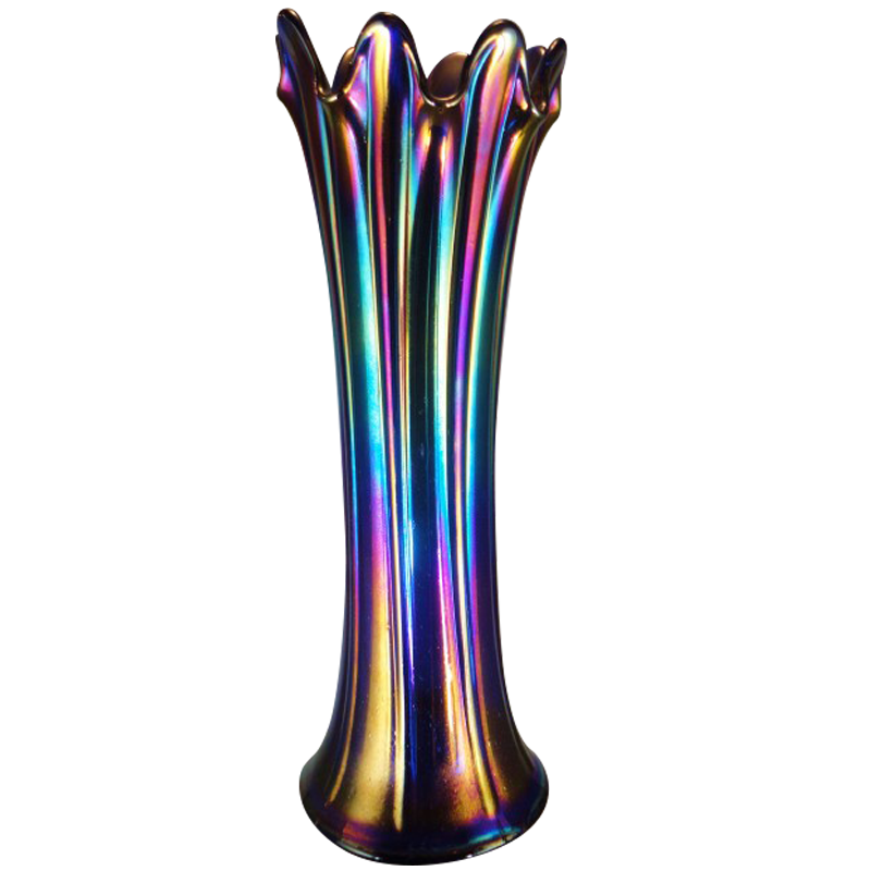 Northwood Thin Rib Blue MidSize Vase Carnival Glass Showcase