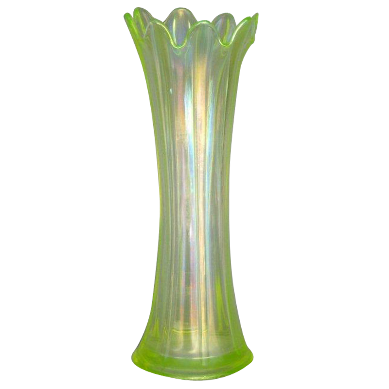 Northwood Thin Rib Vaseline MidSize Vase Carnival Glass Showcase