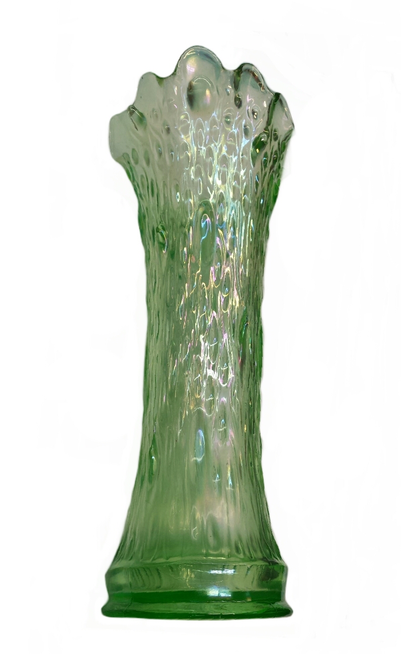 Northwood Tree Trunk Ice Green Funeral Vase Carnival Glass Showcase
