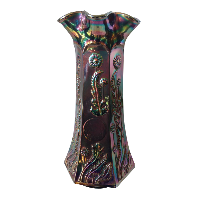 Fenton Paneled Dandelion Blue Whimsey Vase: Carnival Glass Showcase